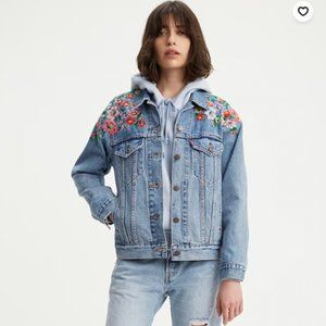 Levi's Floral Embroidered Ex BF Denim Trucker Jacket